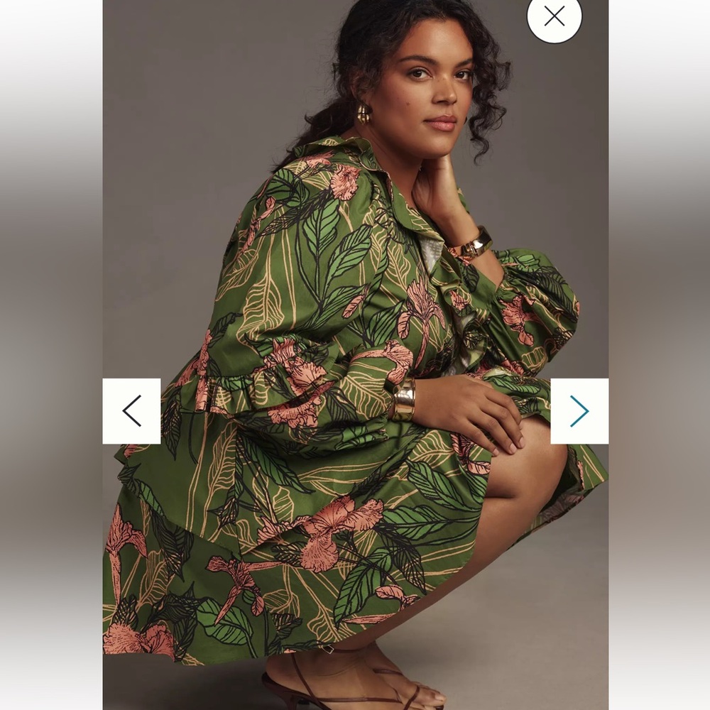 Anthropologie Green Floral Mini Dress - Picture 4 of 10